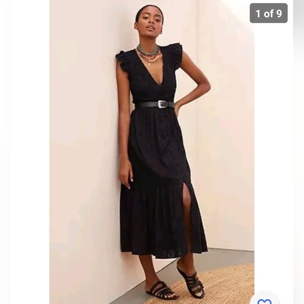 Anthropologie Ruffled Black Maxi Dress 💕 EUC